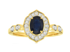 1.21CT DIAMOND & AAA SAPPHIRE 14KT YELLOW GOLD OVAL & ROUND FILIGREE FLOWER RING
