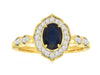 1.21CT DIAMOND & AAA SAPPHIRE 14KT YELLOW GOLD OVAL & ROUND FILIGREE FLOWER RING