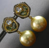 3.22CT WHITE & FANCY YELLOW DIAMOND & MULTI GEM & PEARL 18K YELLOW GOLD EARRINGS