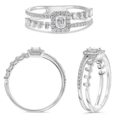 .47CT DIAMOND 14KT WHITE GOLD 3D ROUND BAGUETTE & EMERALD CUT SQUARE HALO RING