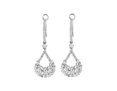 1.07CT DIAMOND 14KT WHITE GOLD 3D ROUND CLUSTER TEAR DROP FUN HANGING EARRINGS