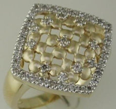 .22CT DIAMOND 14KT YELLOW GOLD 3D MATTE & SHINY ETOILE SQUARE GEOMETRICAL RING