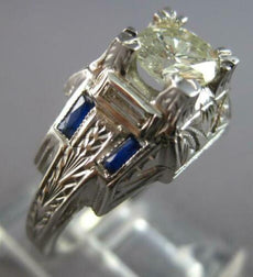 ANTIQUE LARGE ART DECO .99CT DIAMOND & AAA SAPPHIRE 18KT WHITE GOLD RING #27559