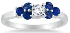 .75CT DIAMOND & AAA SAPPHIRE 14KT WHITE GOLD 3D ROUND 7 STONE ENGAGEMENT RING