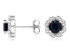 ESTATE 1.72CT DIAMOND & AAA SAPPHIRE 14KT WHITE GOLD ROUND FLOWER STUD EARRINGS