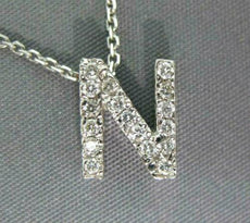 ESTATE .17CT DIAMOND 14KT WHITE GOLD 3D PAVE "N" INITIAL FLOATING PENDANT #212