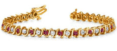 2.58CT DIAMOND & AAA RUBY 14KT YELLOW GOLD 3D CLASSIC S DESIGN TENNIS BRACELET