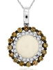 1.73CT WHITE & MOCHA DIAMOND & AAA OPAL 14KT WHITE & BLACK GOLD FLOWER PENDANT