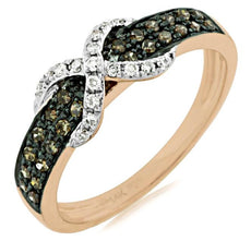 .33CT WHITE & MOCHA DIAMOND 14K WHITE & ROSE GOLD 3D CRISS CROSS X INFINITY RING