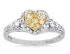 .81CT WHITE & FANCY YELLOW DIAMOND 14K 2 TONE GOLD 3D HEART SHAPE HALO LOVE RING