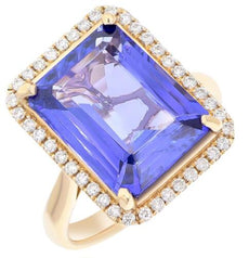 8.84CT DIAMOND & AAA TANZANITE 14KT YELLOW GOLD 3D SQUARE HALO ENGAGEMENT RING