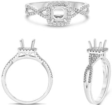 .26CT DIAMOND 14KT WHITE GOLD 3D 4 PRONG ROUND SQUARE SEMI MOUNT ENGAGEMENT RING