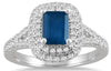 1.45CT DIAMOND & AAA SAPPHIRE 14K WHITE GOLD EMERALD CUT & ROUND ENGAGEMENT RING