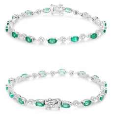 3.75CT DIAMOND & AAA EMERALD 14KT WHITE GOLD OVAL & ROUND MULTI FLOWER BRACELET