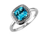 1.94CT DIAMOND & AAA BLUE TOPAZ 14KT WHITE GOLD CUSHION & ROUND SQUARE HALO RING