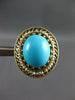 ANTIQUE LARGE AAA TURQUOISE & PEARL 14K YELLOW GOLD OVAL FILIGREE EARRINGS 27292
