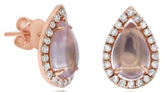 1.76CT DIAMOND & AAA ROSE QUARTZ 14KT ROSE GOLD PEAR SHAPE & ROUND STUD EARRINGS