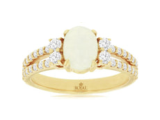 1.55CT DIAMOND & AAA OPAL 14KT YELLOW GOLD OVAL & ROUND CLASSIC FRIENDSHIP RING