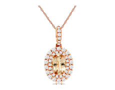 1.05CT DIAMOND & AAA MORGANITE 14KT ROSE GOLD OVAL & ROUND HALO FLOATING PENDANT