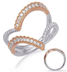 .48CT DIAMOND 14KT WHITE & ROSE GOLD CLASSIC DOUBLE V FILIGREE MILGRAIN FUN RING