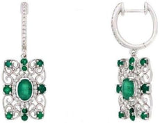 1.68CT DIAMOND & AAA EMERALD 14KT WHITE GOLD MULTI HEART SQUARE HANGING EARRINGS