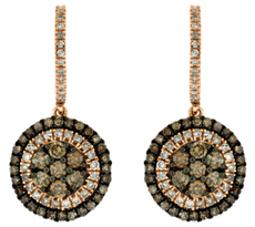 1.49CT WHITE & CHOCOLATE FANCY DIAMOND 14KT ROSE GOLD 3D FLOWER HANGING EARRINGS