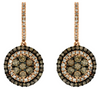 1.49CT WHITE & CHOCOLATE FANCY DIAMOND 14KT ROSE GOLD 3D FLOWER HANGING EARRINGS