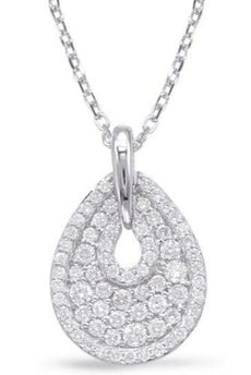 .70CT DIAMOND 14KT WHITE GOLD 3D CLASSIC ROUND PAVE TEAR DROP FLOATING PENDANT