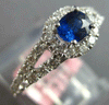 ESTATE .99CT DIAMOND & AAA SAPPHIRE 14KT WHITE GOLD 3D CLASSIC HALO LOVE RING