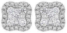 .55CT DIAMOND 14KT WHITE GOLD CLASSIC ROUND CLUSTER FLOWER SQUARE STUD EARRINGS