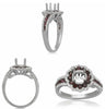 1.09CT DIAMOND & AAA RUBY 14K WHITE GOLD 3D ROUND FLOWER 4 PRONG SEMI MOUNT RING