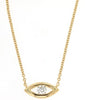 .08CT DIAMOND 14K YELLOW GOLD 3D ROUND CLASSIC SOLITAIRE LUCKY EVIL EYE NECKLACE