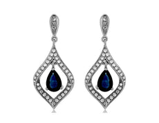 1.34CT DIAMOND & AAA SAPPHIRE 14KT WHITE GOLD PEAR SHAPE LEAF HANGING EARRINGS