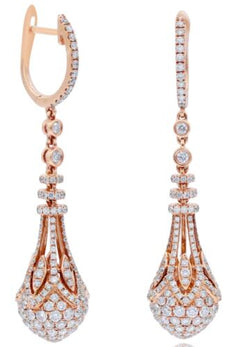 LARGE 3.6CT DIAMOND 18KT ROSE GOLD 3D TEAR DROP MULTI ROW CHANDELIER EARRINGS