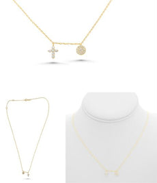 .16CT DIAMOND 14KT YELLOW GOLD 3D ROUND CROSS & FLOWER BY THE YARD FUN NECKLACE