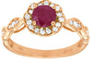 1.04CT DIAMOND & AAA RUBY 14KT ROSE GOLD ROUND HALO FLORAL FRIENDSHIP LOVE RING