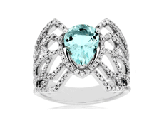 1.29CT DIAMOND & AAA AQUAMARINE 14KT WHITE GOLD PEAR SHAPE FUN ANNIVERSARY RING