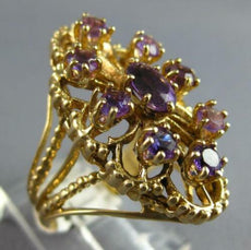 ANTIQUE LARGE 1.60CT AAA AMETHYST 14KT YELLOW GOLD OVAL & ROUND FLOWER FUN RING