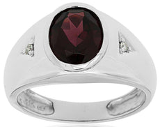 3.04CT DIAMOND & AAA RHODOLITE 14KT WHITE GOLD 3D OVAL & ROUND BEZEL MENS RING