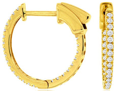 ESTATE .25CT DIAMOND 14K YELLOW GOLD 3D CLASSIC INSIDE OUT HOOP HANGING EARRINGS