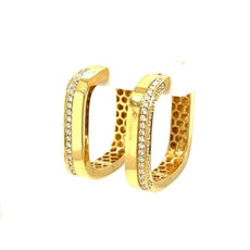 ESTATE 1.03CT DIAMOND 18KT YELLOW GOLD 3D CLASSIC SQUARE HOOP HANGING EARRINGS
