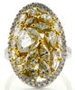 EXTRA LARGE 2.40CT WHITE & FANCY YELLOW DIAMOND 18K 2 TONE GOLD CLUSTER FUN RING