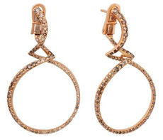 1.60CT MULTI COLOR DIAMOND 18K ROSE GOLD 3D CRISS CROSS CLIP ON HANGING EARRINGS
