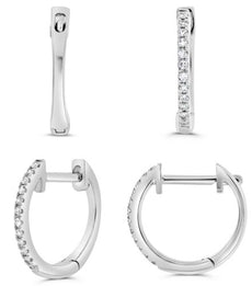 ESTATE .07CT DIAMOND 14KT WHITE GOLD CLASSIC ROUND HUGGIE HOOP HANGING EARRINGS