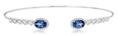 1.53CT DIAMOND & AAA TANZANITE 14KT WHITE GOLD 3D OVAL FLEXIBLE BANGLE BRACELET