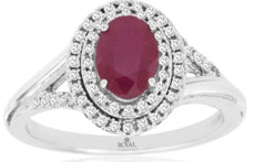 1.15CT DIAMOND & AAA RUBY 14KT WHITE GOLD OVAL & ROUND FILIGREE ENGAGEMENT RING