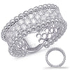 WIDE .64CT DIAMOND 14KT WHITE GOLD 3 ROW 3/4TH ETERNITY BEADED ANNIVERSARY RING