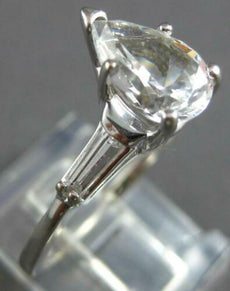 1.60CT CUBIC ZIRCONIA 14K WHITE GOLD PEAR SHAPE & BAGUETTE ENGAGEMENT RING 27580