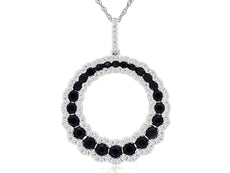 1.53CT DIAMOND & AAA SAPPHIRE 14KT WHITE GOLD 3D CIRCLE OF LIFE FLOATING PENDANT