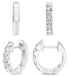 .50CT DIAMOND 14KT WHITE GOLD ROUND CLASSIC 5 STONE HUGGIE FUN HANGING EARRINGS